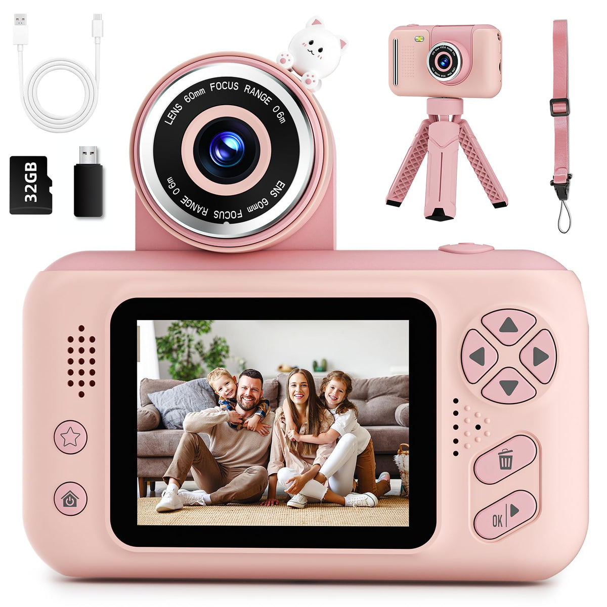 Makolle Kids Camera front view showing simple one-button shooting for kids.