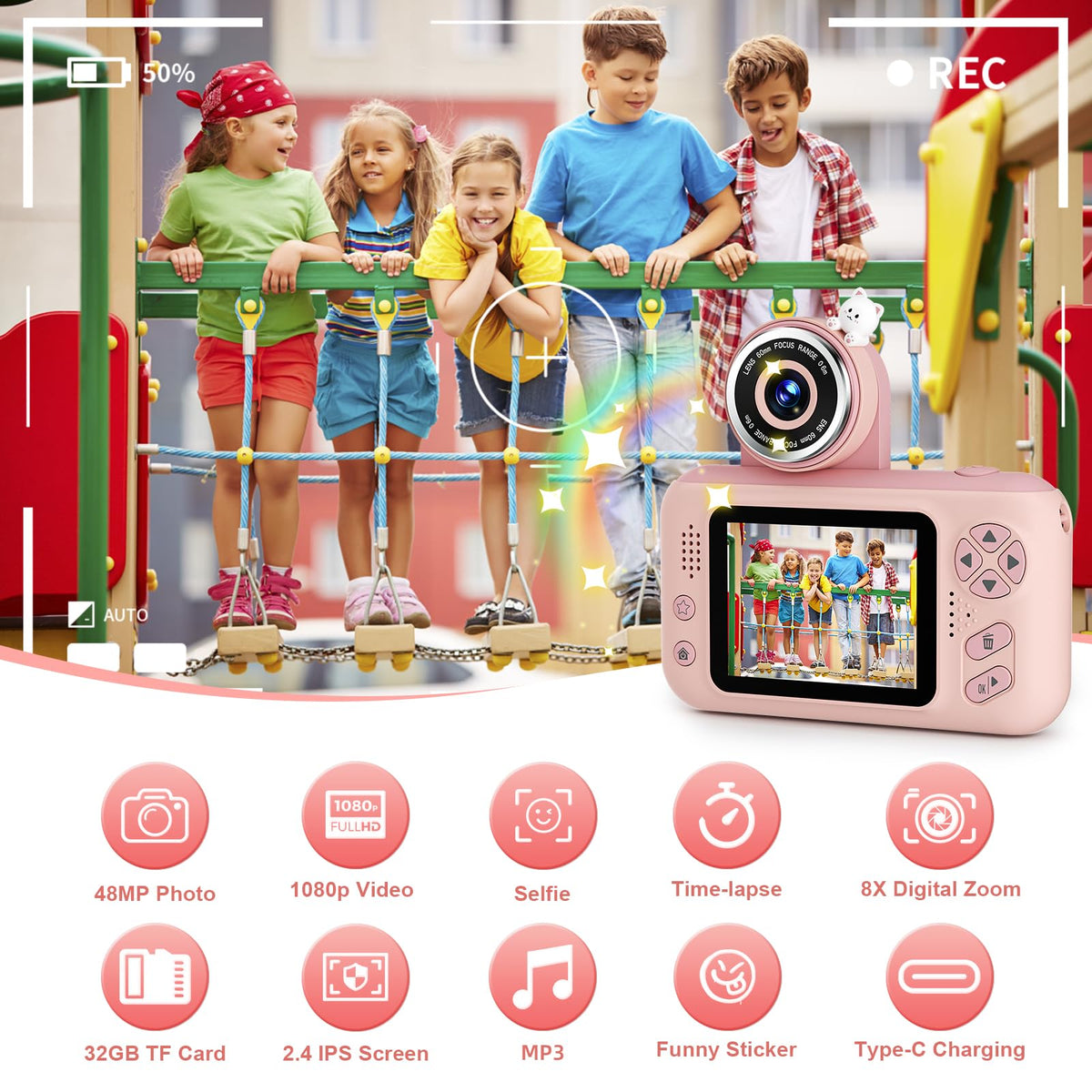 Makolle Kids Camera tripod and neck strap for steady travel shoots.