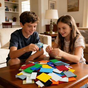 MALEKO base plates multi-color top view reveals a colorful foundation for play