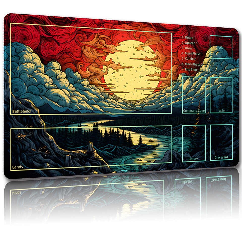 Malqiqi playmat with 24x14 inch MTG zones for organized decks.