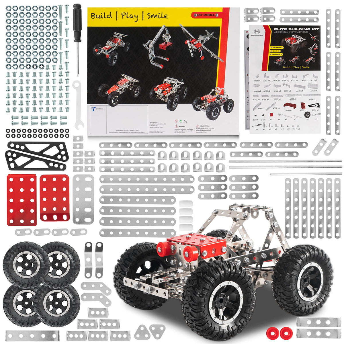 Maluvrian Erector Set car model: hands-on building for creative engineering play