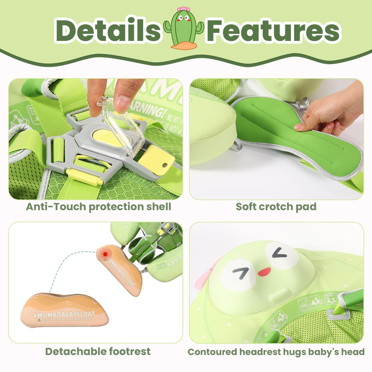 MambobabyFloat eco-friendly PU leather exterior is gentle on baby skin and durable.