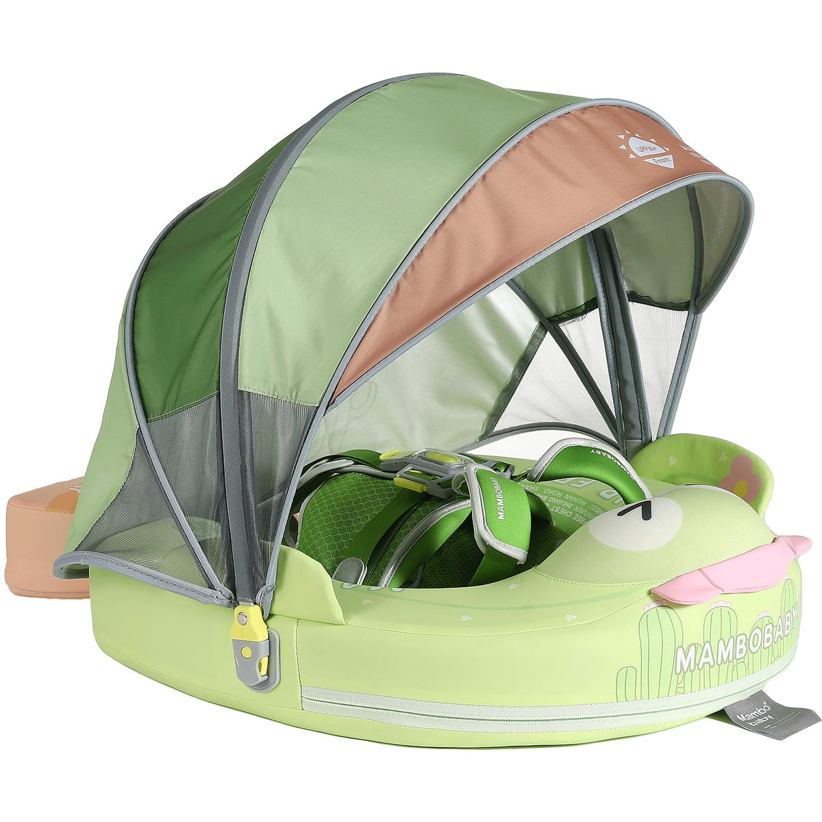 MambobabyFloat five-point safety system keeps baby secure during pool time.