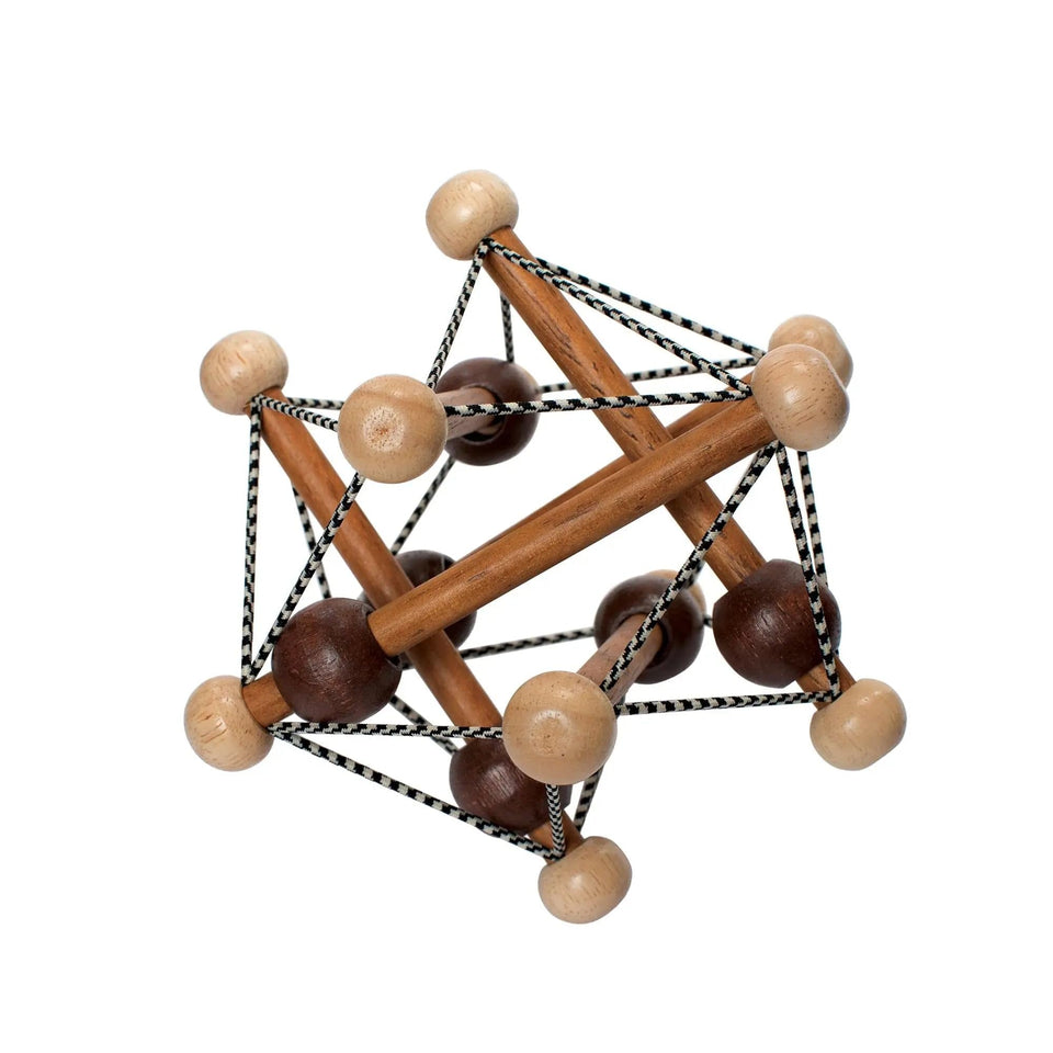 Manhattan Toy Artful Skwish wooden rattle promotes grip and cause-and-effect exploration