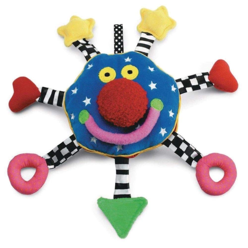 Manhattan Toy Baby Whoozit face with bright eyes invites gentle cuddling and visual engagement.