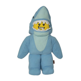 Manhattan Toy Lego Minifigure Shark Suit Guy plush standing upright for display.