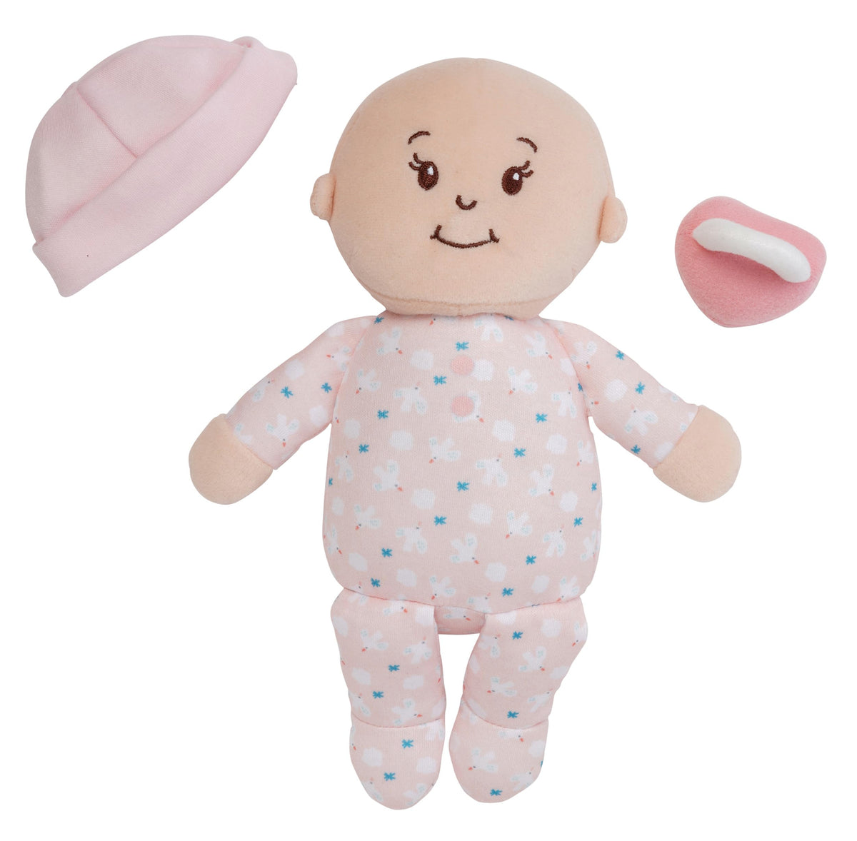 Stella's removable beanie from Manhattan Toy adds dressing up and tactile exploration.