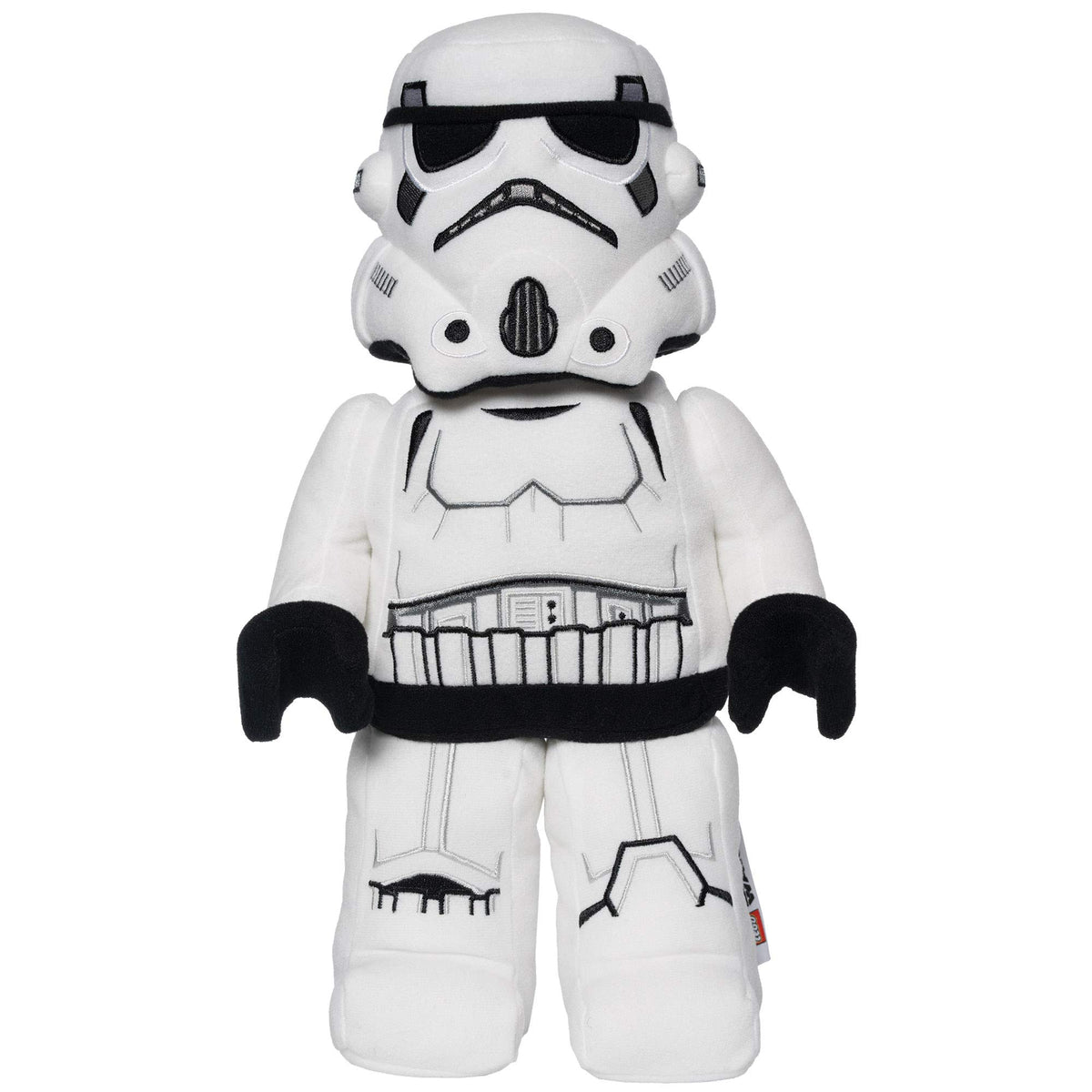 Manhattan Toy Stormtrooper plush standing upright on a shelf for display and play