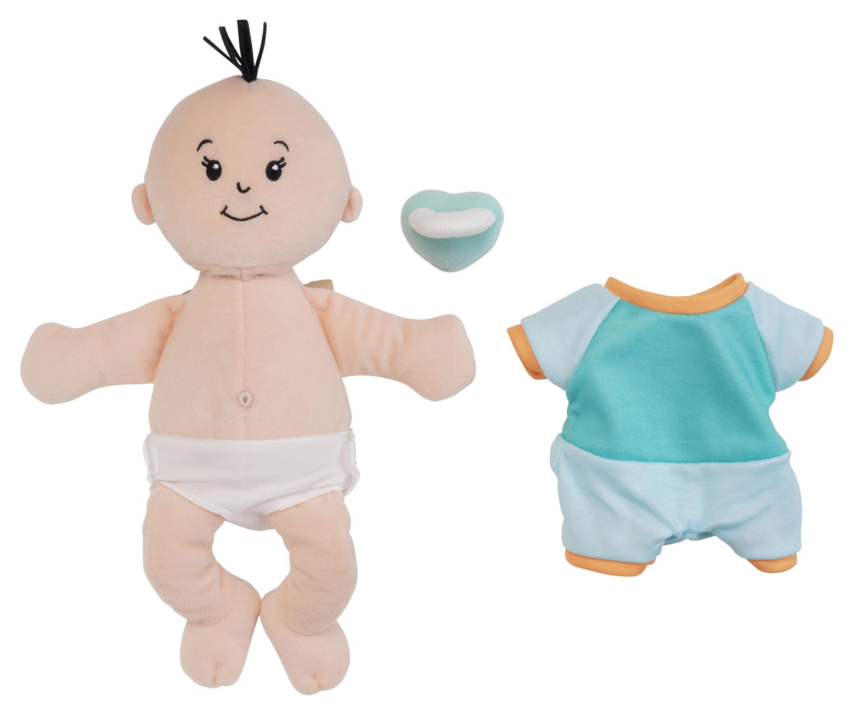 Manhattan Toy Wee Baby Fella embroidered features offer durable expressive details.