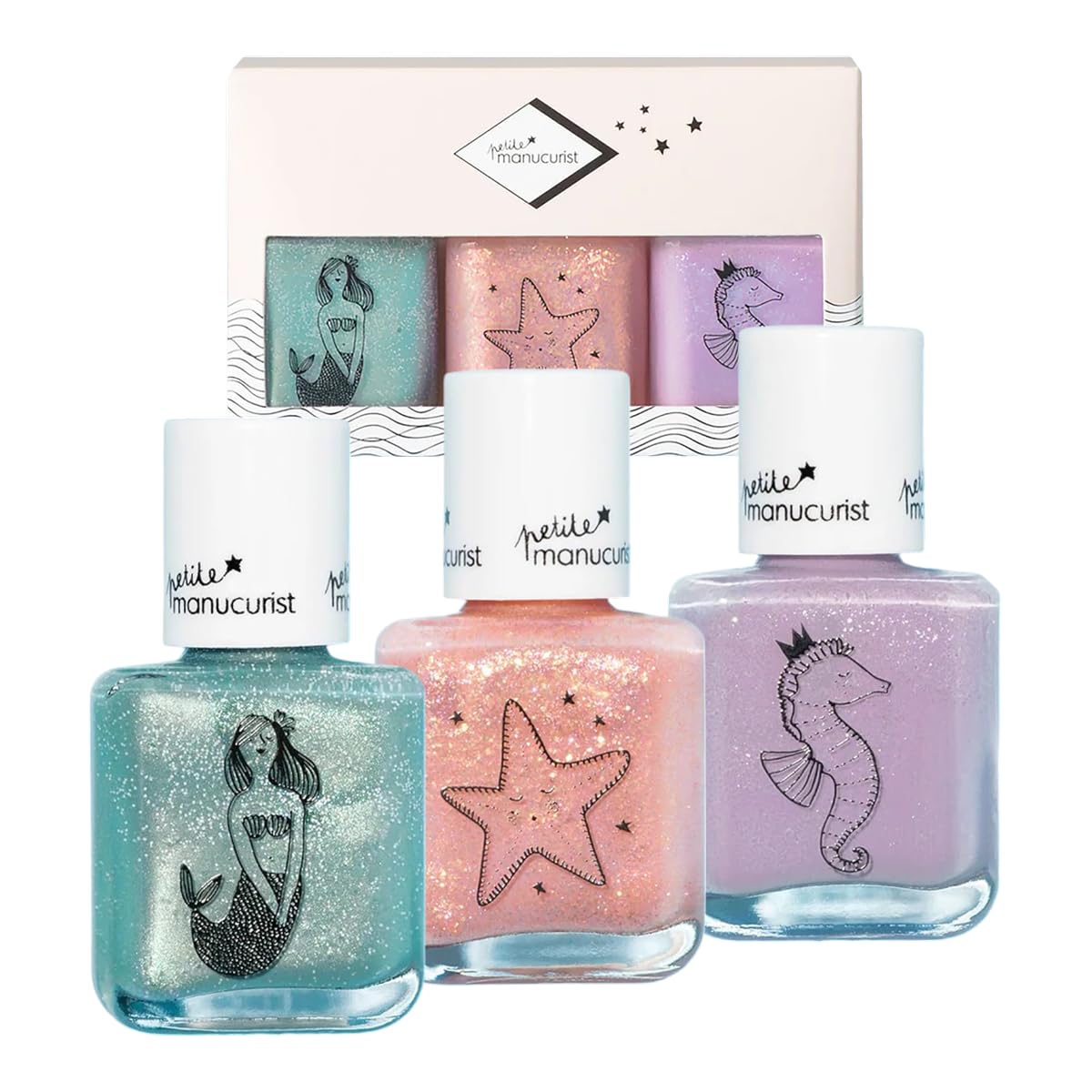 Manucurist Kids Bonnie Mermaid glitter blue polish for safe, splash-friendly nail art.