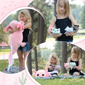 31-inch long axolotl plush pillow for cozy hugs and décor.