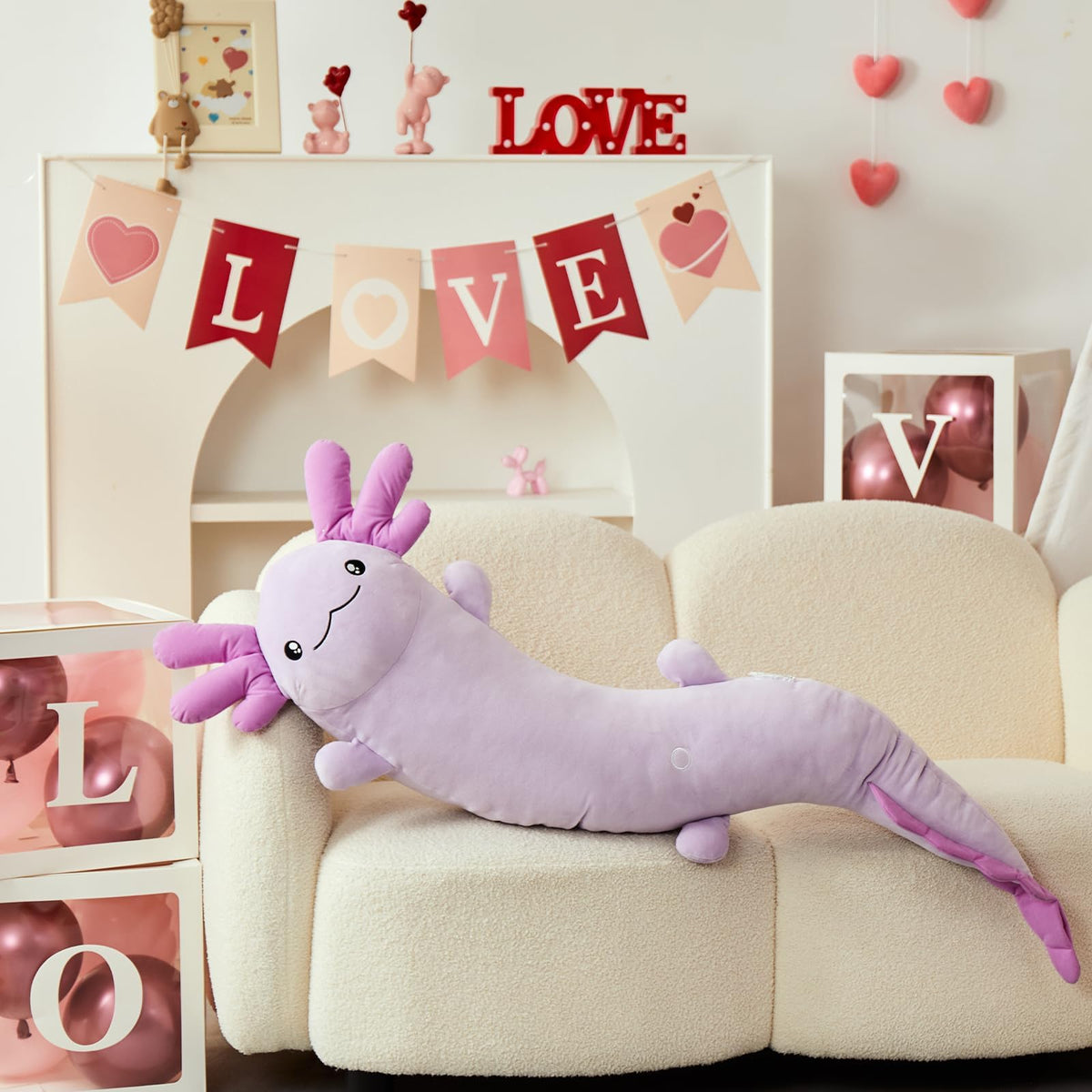 MaoGoLan Axolotl Body Pillow long, soft companion for lounging.
