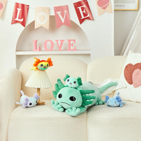 MaogoLan axolotl plush glow-in-the-dark feature lights up rooms after dusk.