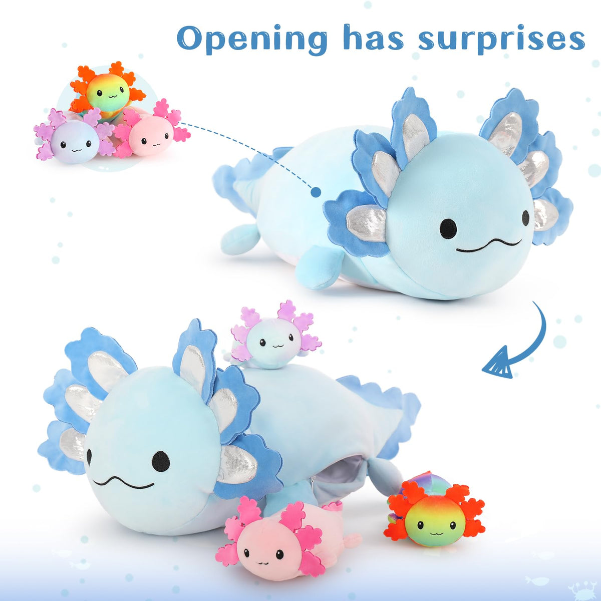 MaoGoLan axolotl plush with baby inside ideal for decorative bedding and room ambiance.
