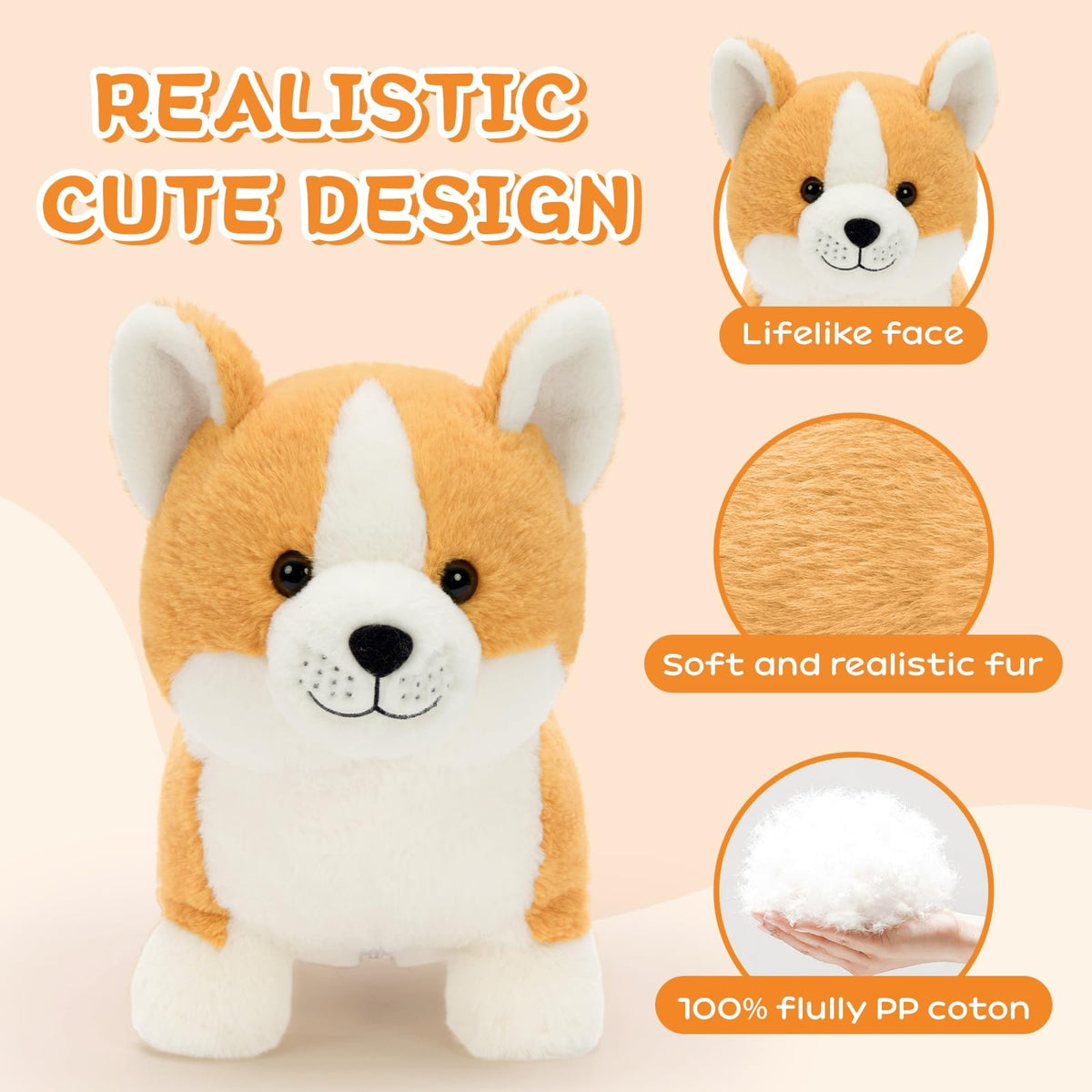 MaoGoLan baby corgi plush puppy 4, safe fabric for gentle play.