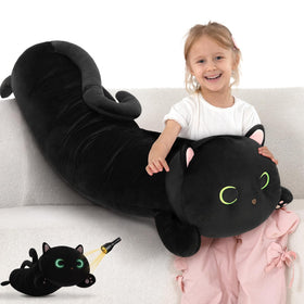 MaoGoLan black cat plush 44-inch cuddle pillow for bedtime comfort.