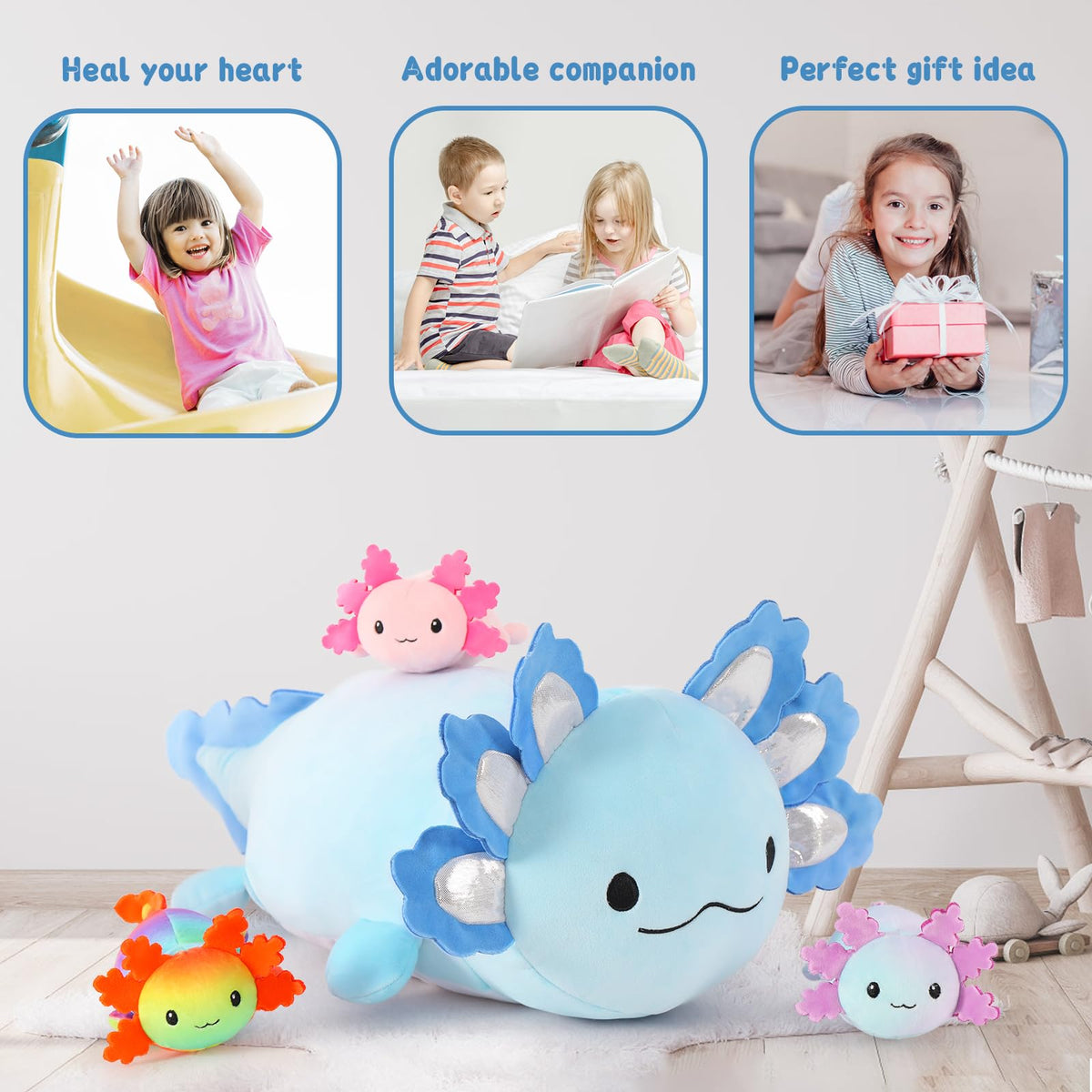 MaoGoLan 23.5-inch blue axolotl plush makes a striking-room accent.
