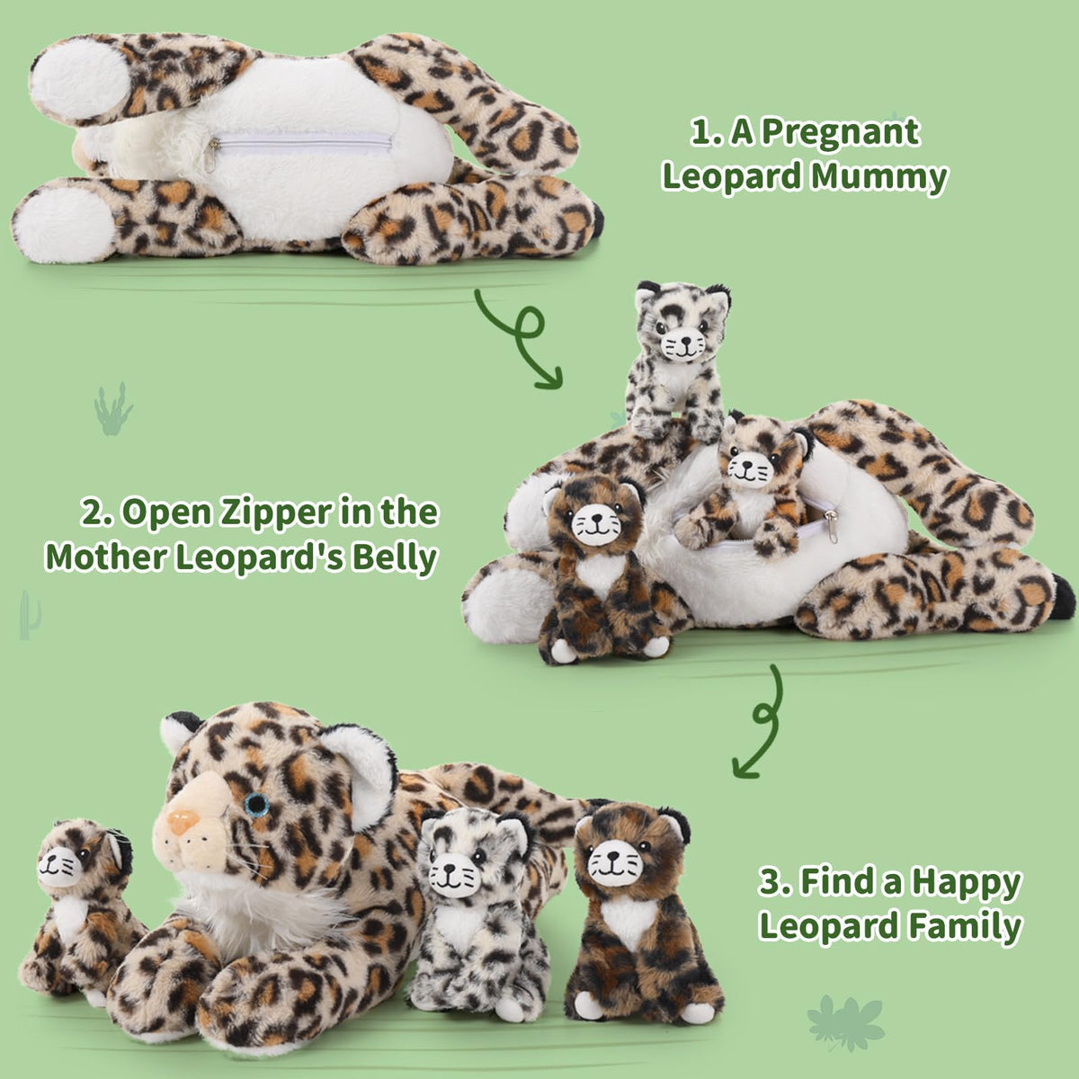 MaoGoLan cheetah stuffed animals decorate shelves and party tables with safari charm
