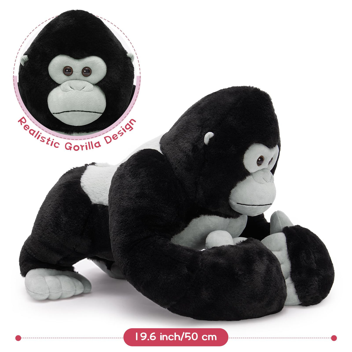 MaoGoLan child hugging gorilla plush, highlighting comforting playtime.