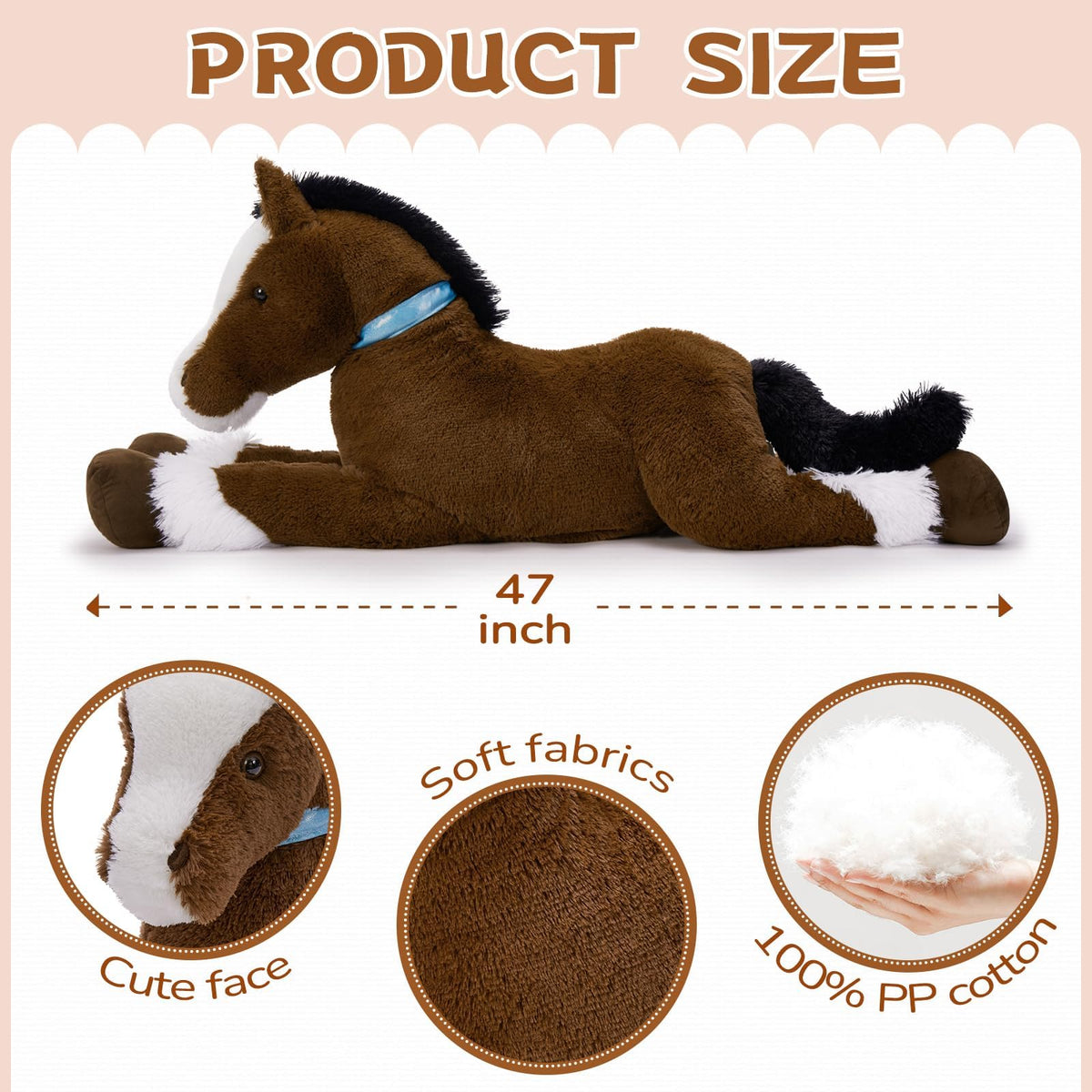 MaoGoLan cpsia-certified-horse-plush reassures safe, toy-grade construction for children.