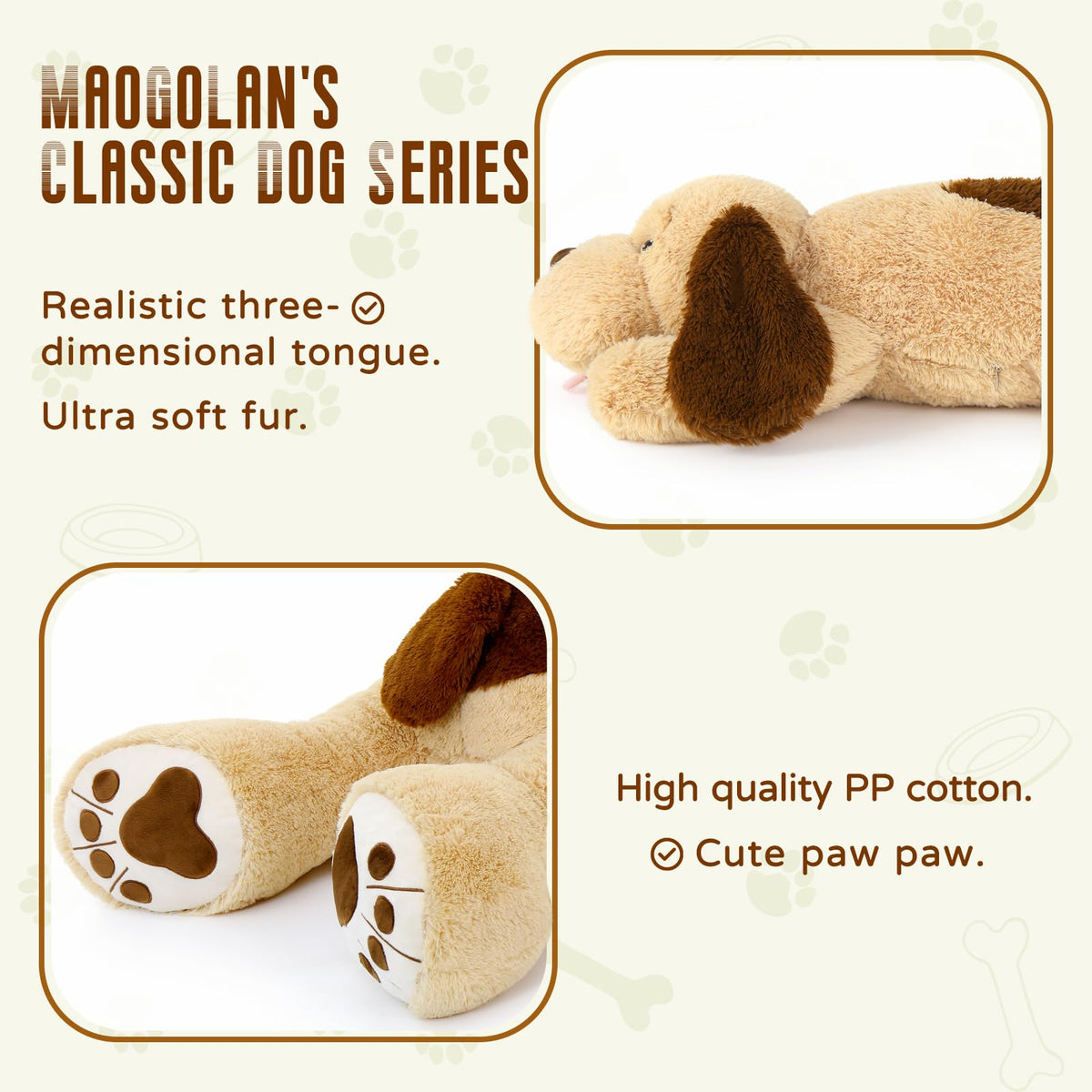 MaoGoLan durable stuffed-dog eyes and nose detail for safe long lasting play