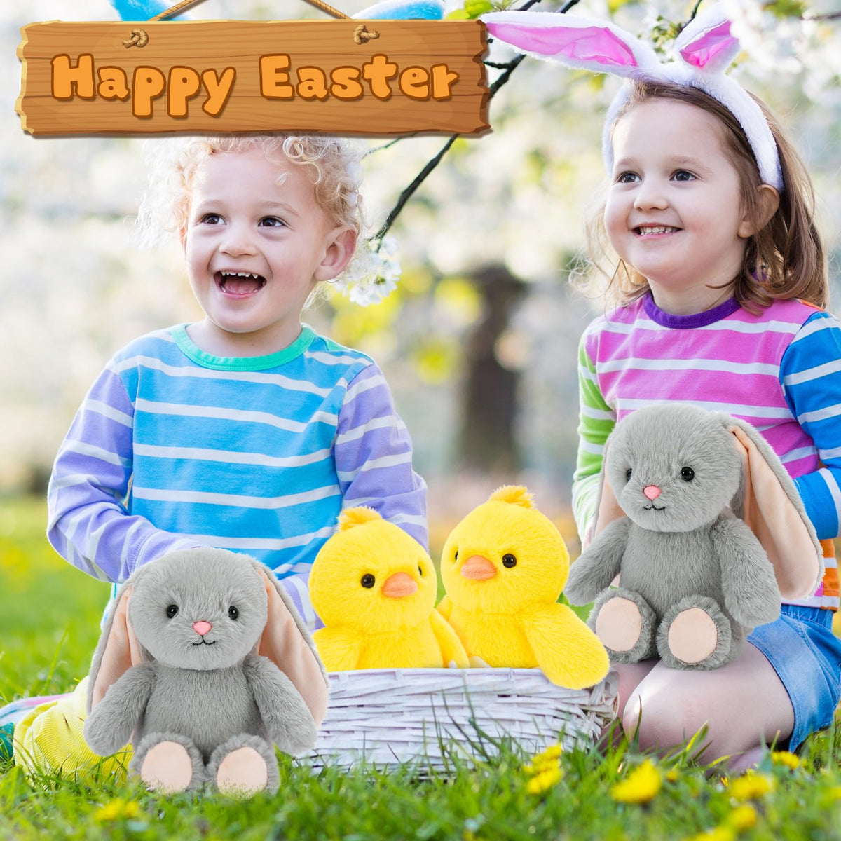 MaoGoLan Easter bunny plush 10in, back view, soft fabric and safe, lovable companion.