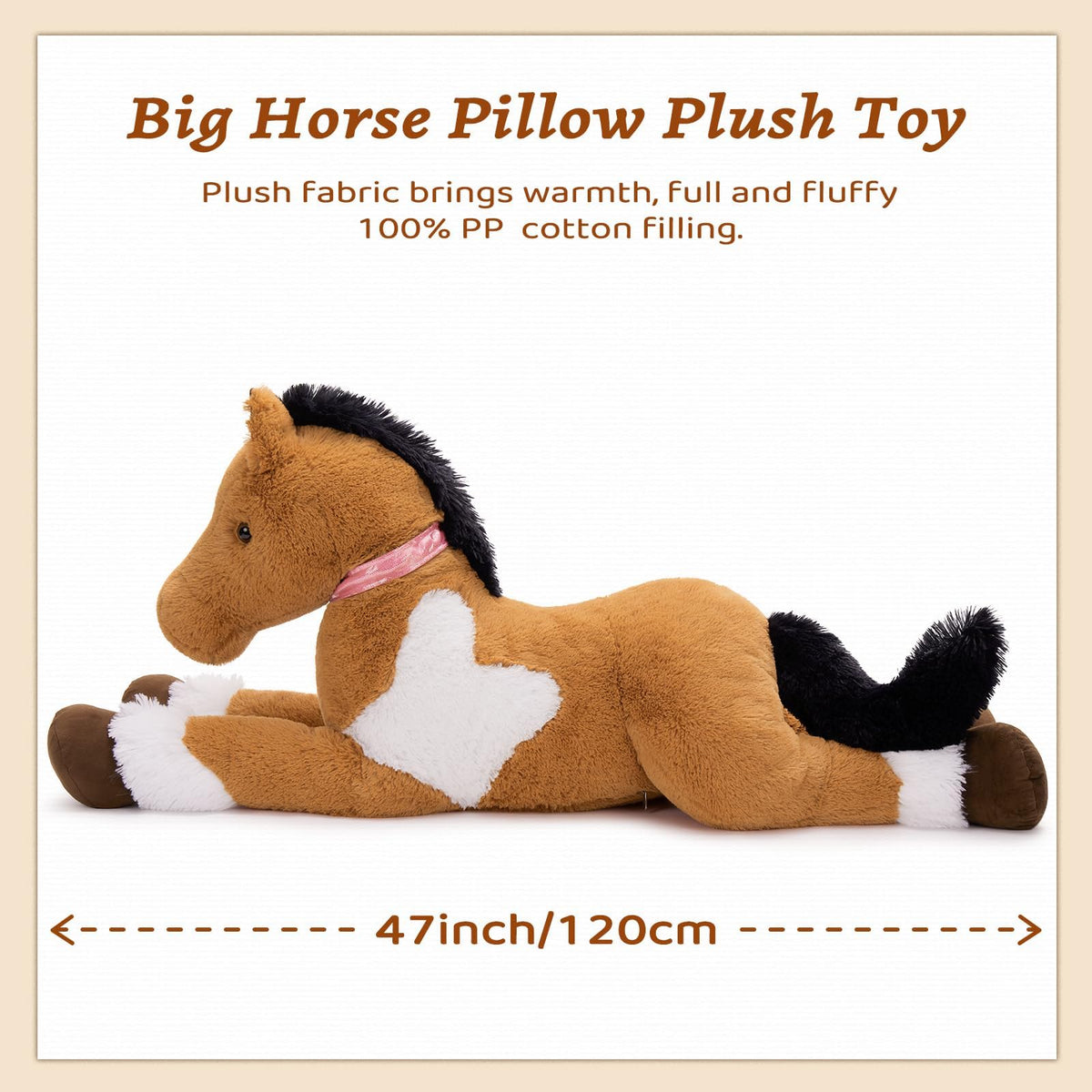 MaoGoLan easy-care horse plush, zipper belly for simple maintenance.