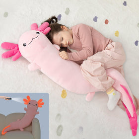 MaoGoLan giant axolotl plush body pillow in hot pink, ideal for cozy hugs.