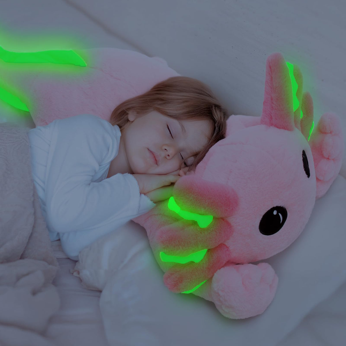 MaoGoLan axolotl plush close-up highlights friendly eyes for kid-friendly cuddles