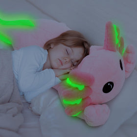 MaoGoLan axolotl plush close-up highlights friendly eyes for kid-friendly cuddles