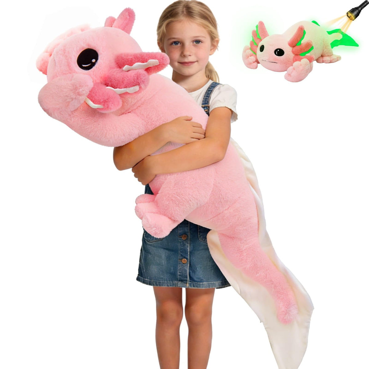 MaoGoLan giant axolotl plush glows softly at night for cozy bedroom ambiance