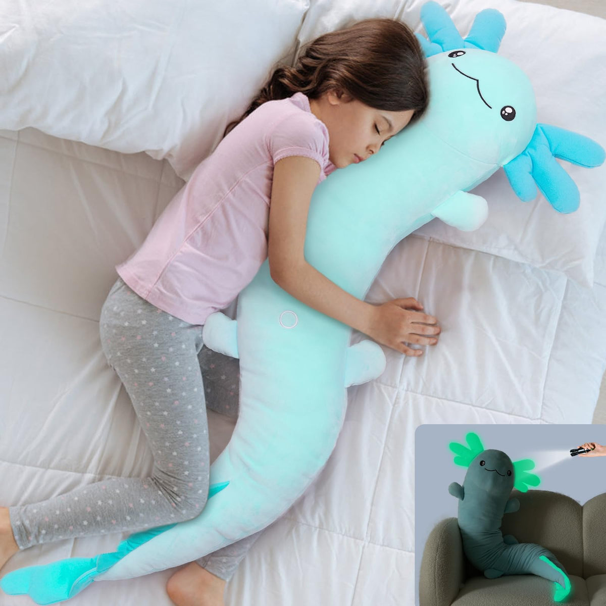 MaoGoLan giant axolotl plush glow in the dark feature lights up the room