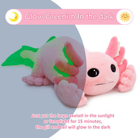 MaoGoLan glow-in-the-dark axolotl plush provides ambient light after exposure