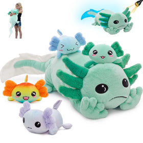 MaogoLan giant axolotl plush with babies inside glows softly for cozy night decor.