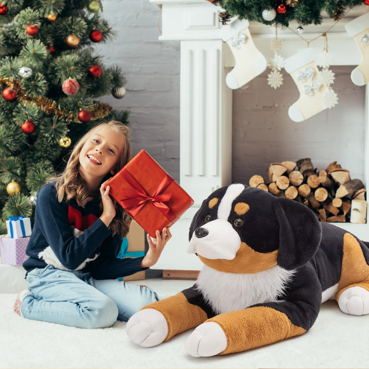 MaoGoLan giant Bernese plush, kids play scene, safe, comforting friend during playtime