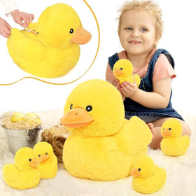 MaoGoLan giant mommy duck with five removable ducklings for cuddling and imaginative play.