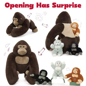 MaoGoLan giant gorilla plush with three baby gorillas inside for interactive play.