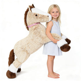 MaoGoLan Giant Horse plush with pink rein, perfect for bedtime cuddles.