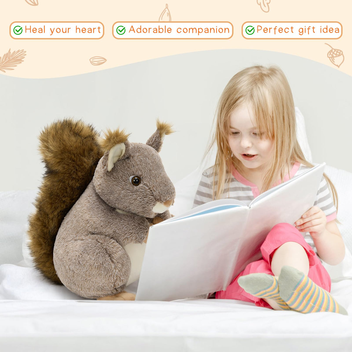 MaoGoLan squirrel plush for kids, enjoying storytime and comfort.
