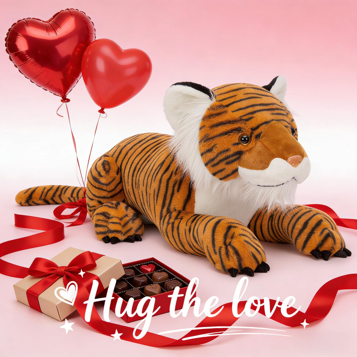 MaoGoLan giant tiger toy lying-down pose, ideal for hugging and lounging.