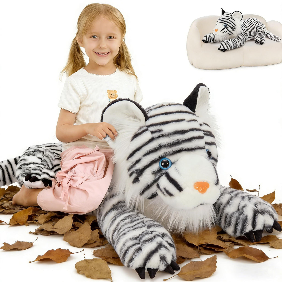 MaoGoLan giant white tiger 47-inch side view ideal for cozy room decor