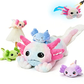 MaoGoLan Glow Mommy Axolotl plush pillow glows in the dark after light exposure.