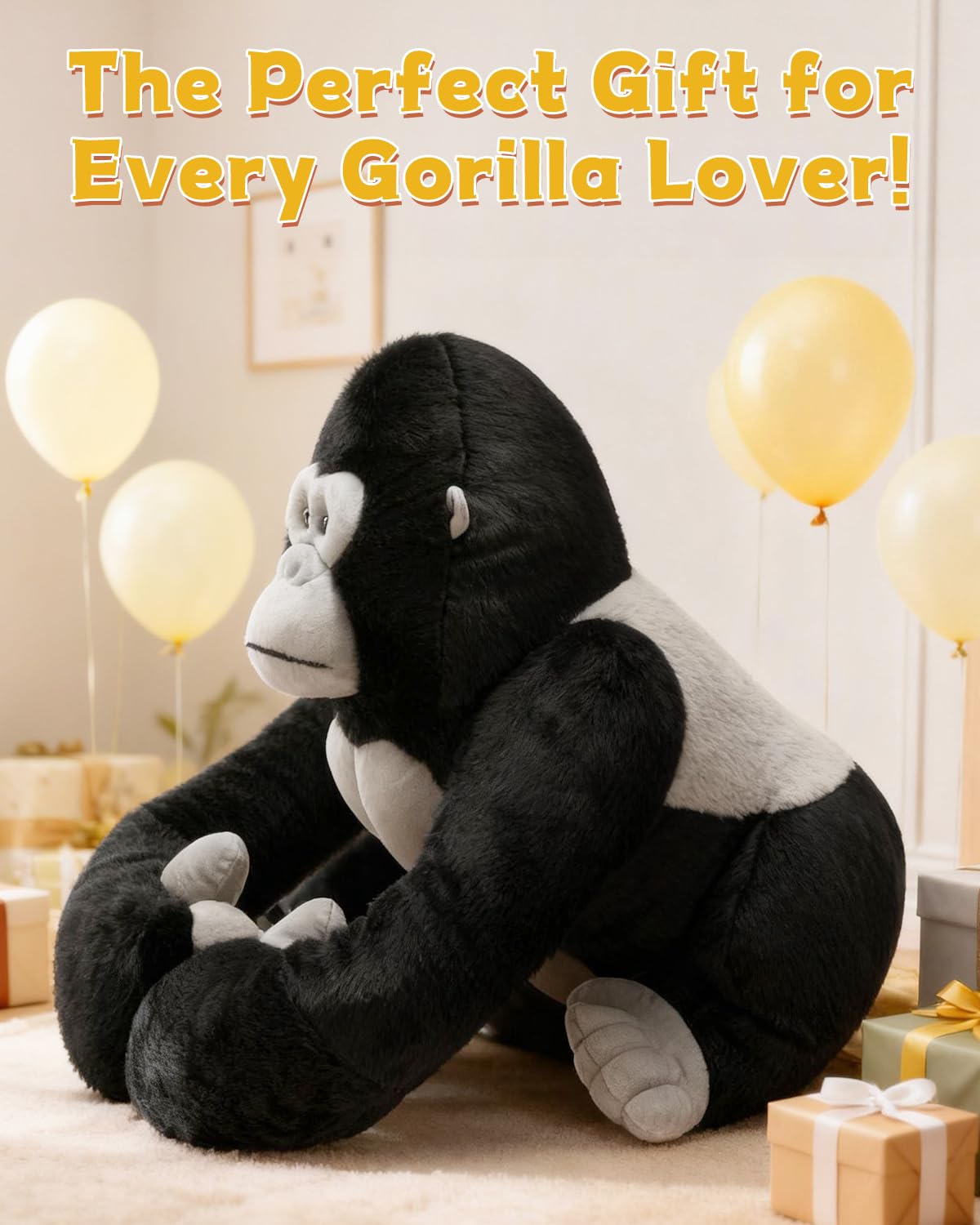 MaoGoLan gorilla plush in a child's arms for comfort