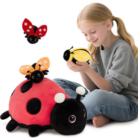 MaoGoLan Mama Ladybug plush front view with glow antennae for cozy hugs.