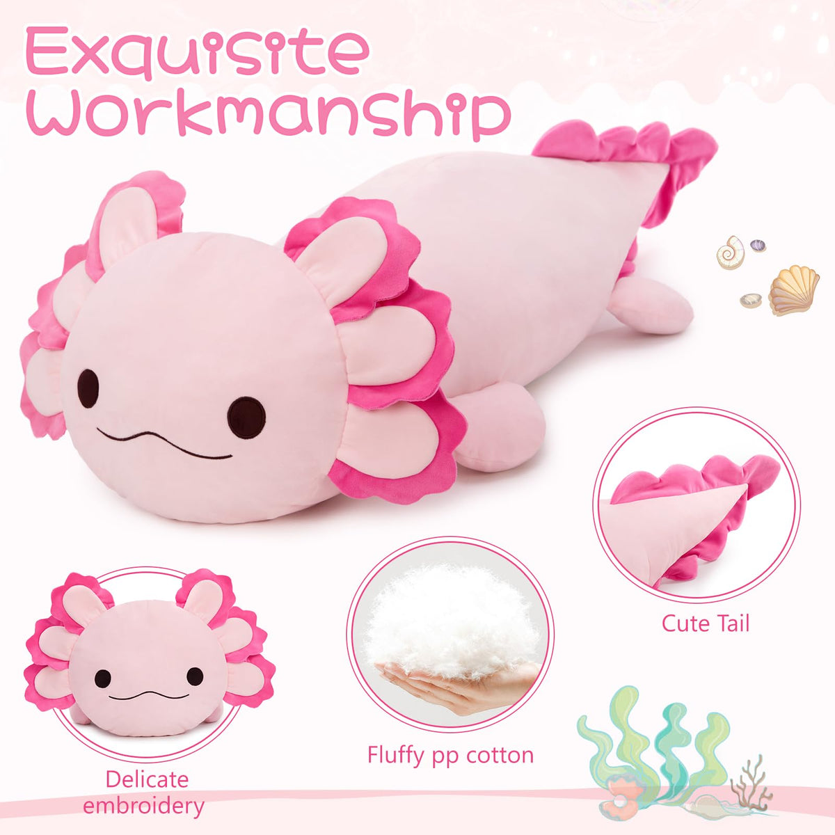 MaoGoLan machine-washable axolotl plush stays soft with easy care