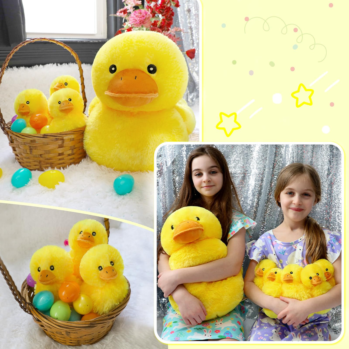 Zipper belly design lets kids rearrange the ducklings for playtime.