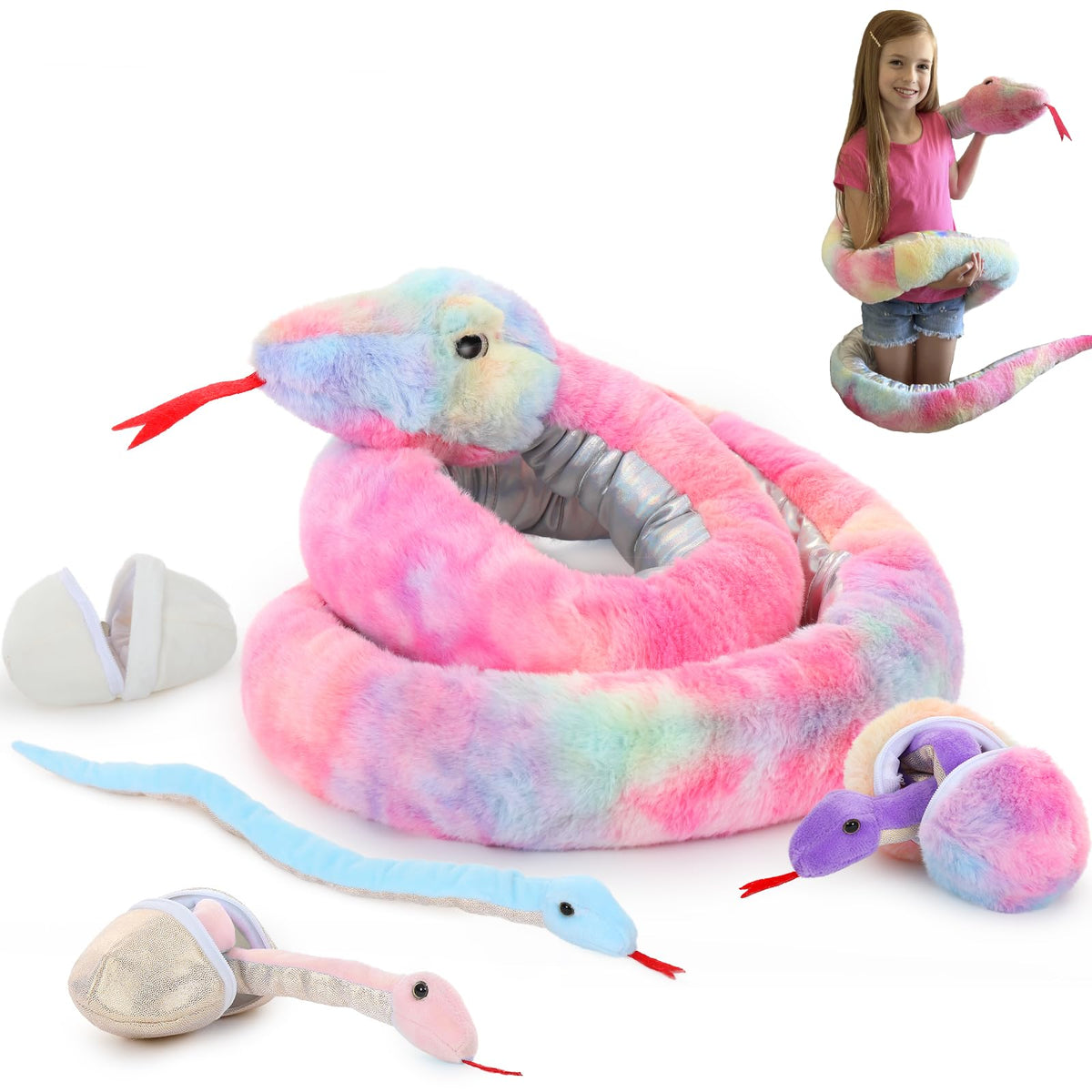 MaoGoLan mommy snake with three babies, soft plush, ideal for cozy hugs and pretend play