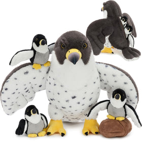 MaoGoLan Peregrine Falcon 18in plush mother with three chicks for imaginative play