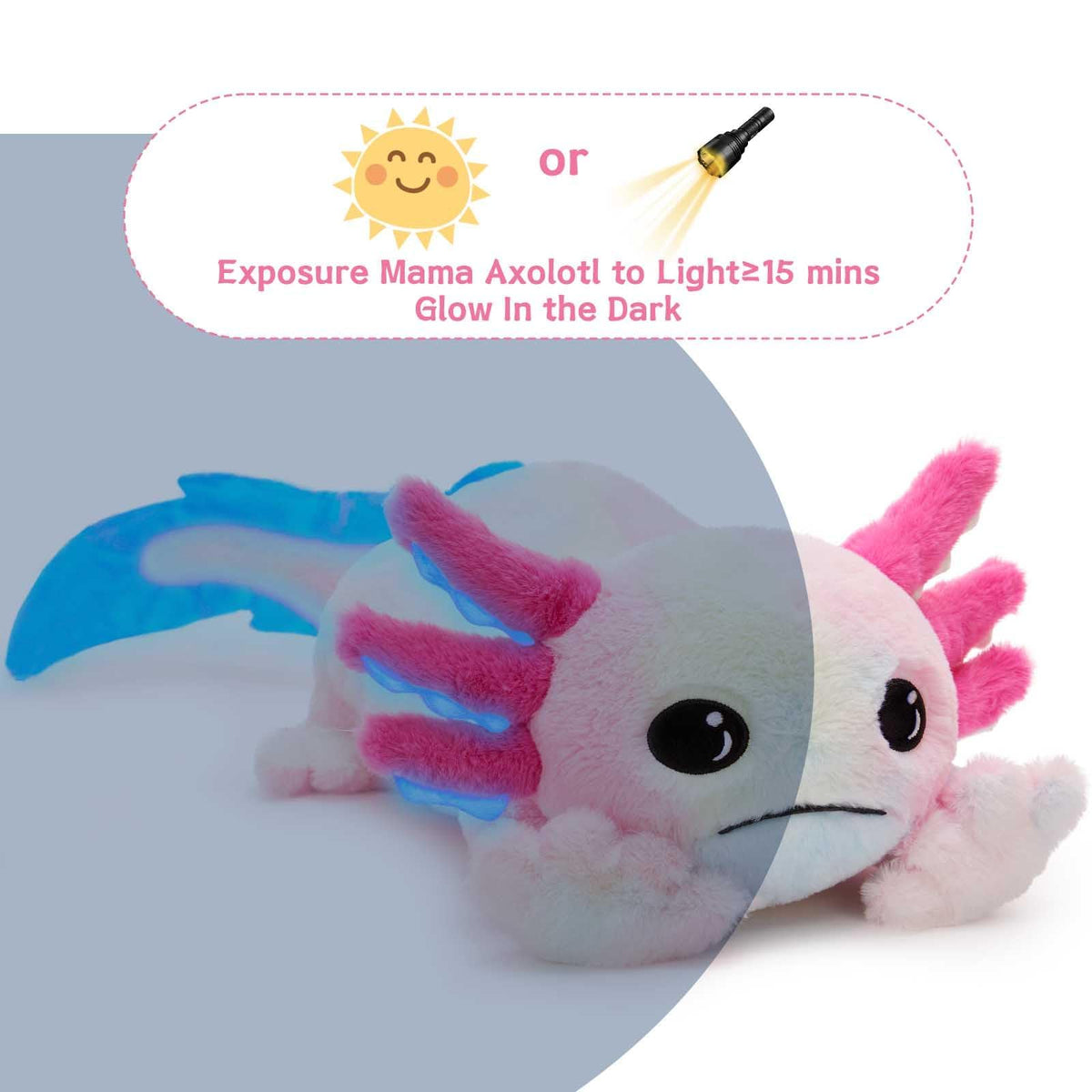 Rainbow tie-dye axolotl plush adds playful color to any room decor.
