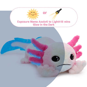 Rainbow tie-dye axolotl plush adds playful color to any room decor.